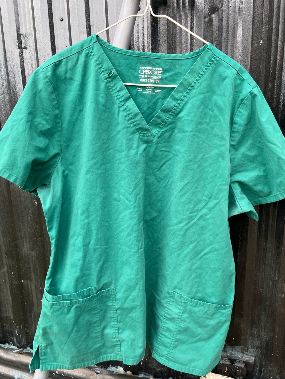 Cherokee Scrubs Top V-Neck Teal/Green Core Stretch Large